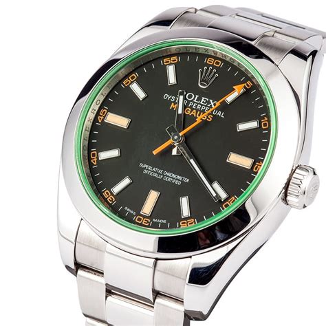 rolex milgauss green crystal|rolex milgauss anniversary green glass.